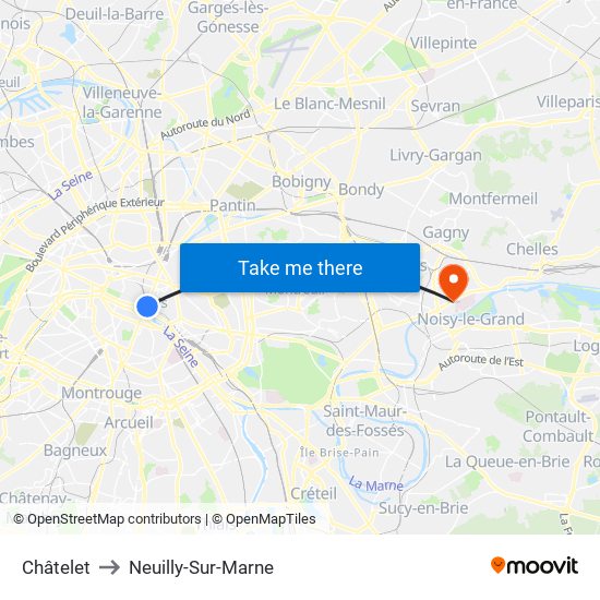 Châtelet to Neuilly-Sur-Marne map