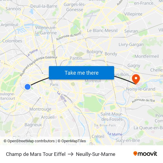 Champ de Mars Tour Eiffel to Neuilly-Sur-Marne map