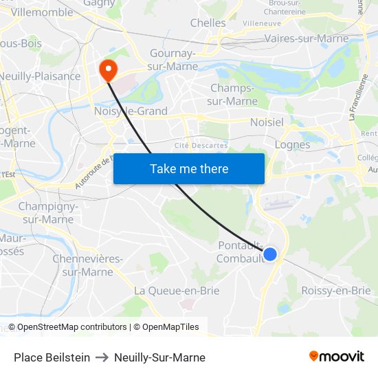 Place Beilstein to Neuilly-Sur-Marne map