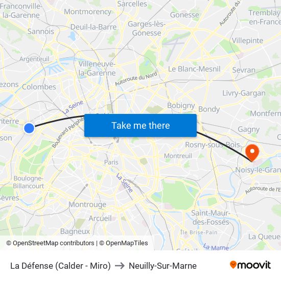 La Défense (Calder - Miro) to Neuilly-Sur-Marne map