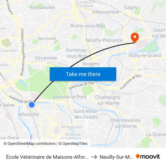 École Vétérinaire de Maisons-Alfort - Métro to Neuilly-Sur-Marne map