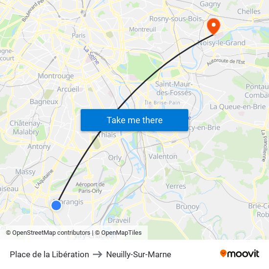 Place de la Libération to Neuilly-Sur-Marne map