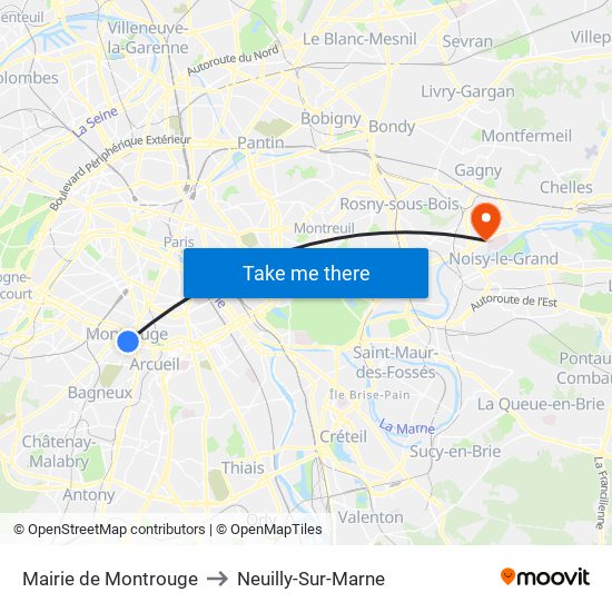 Mairie de Montrouge to Neuilly-Sur-Marne map