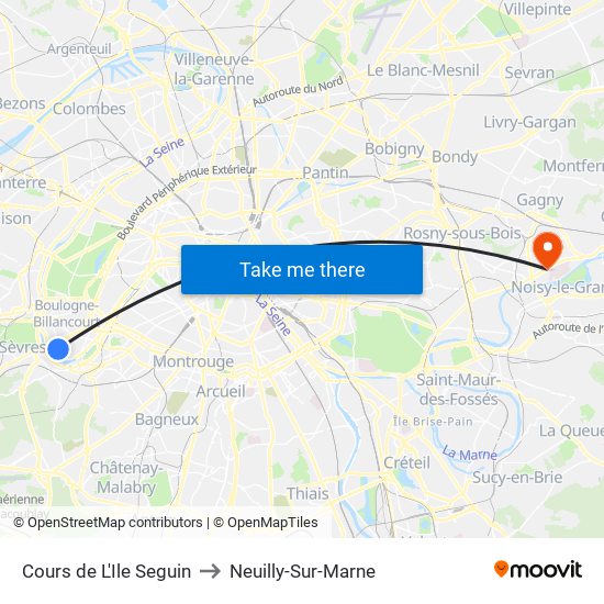 Cours de L'Ile Seguin to Neuilly-Sur-Marne map