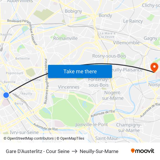 Gare D'Austerlitz - Cour Seine to Neuilly-Sur-Marne map