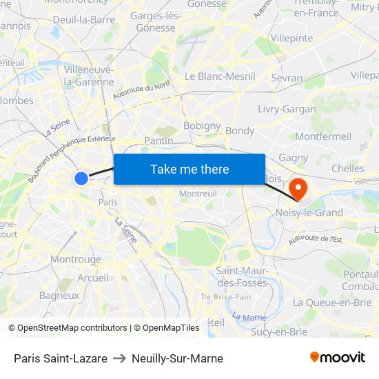Paris Saint-Lazare to Neuilly-Sur-Marne map