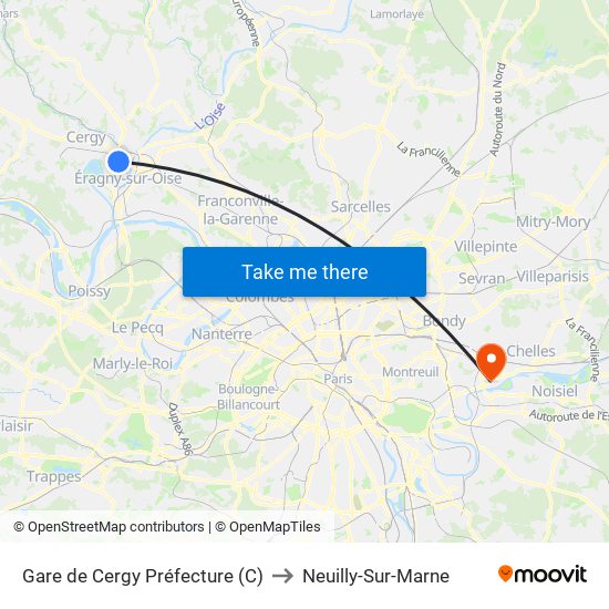 Gare de Cergy Préfecture (C) to Neuilly-Sur-Marne map