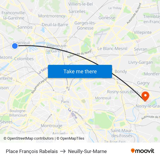 Place François Rabelais to Neuilly-Sur-Marne map