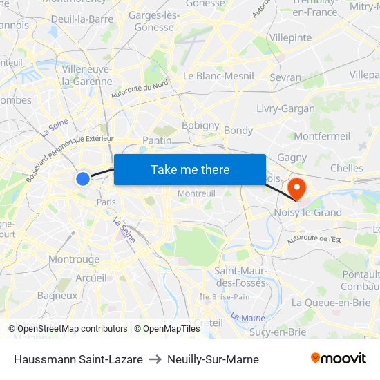 Haussmann Saint-Lazare to Neuilly-Sur-Marne map