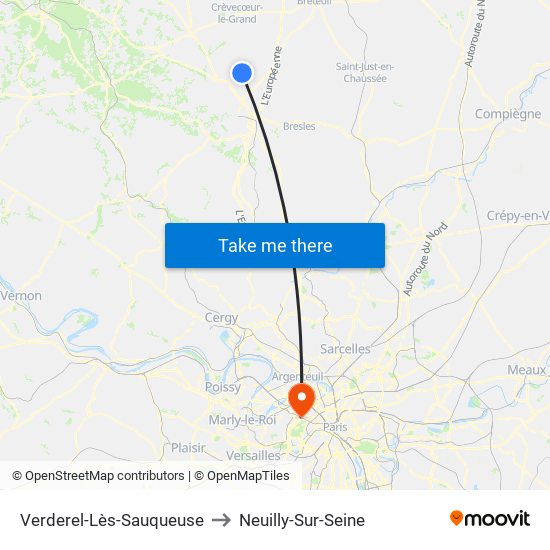 Verderel-Lès-Sauqueuse to Neuilly-Sur-Seine map
