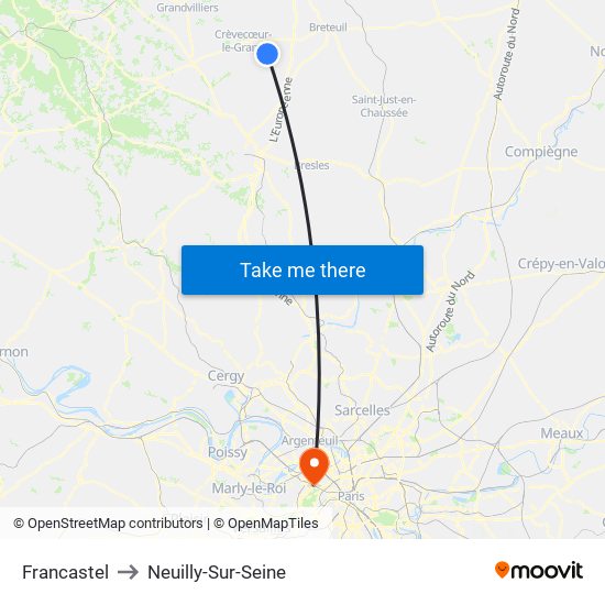 Francastel to Neuilly-Sur-Seine map