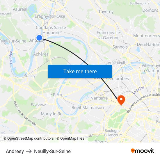 Andresy to Neuilly-Sur-Seine map