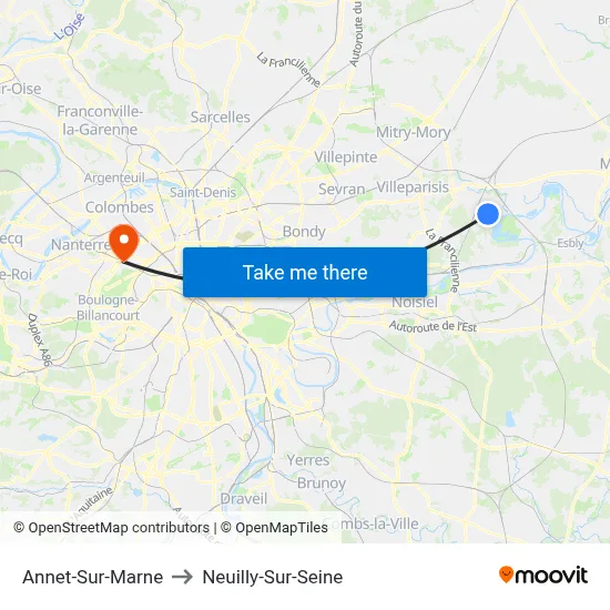 Annet-Sur-Marne to Neuilly-Sur-Seine map