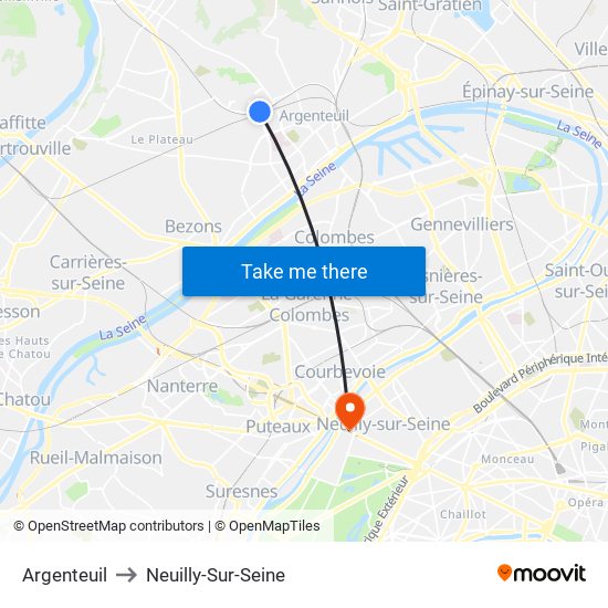 Argenteuil to Neuilly-Sur-Seine map