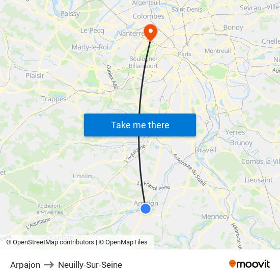 Arpajon to Neuilly-Sur-Seine map