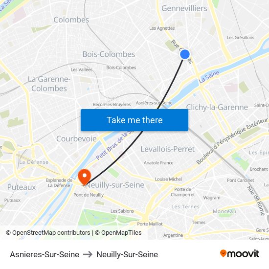 Asnieres-Sur-Seine to Neuilly-Sur-Seine map