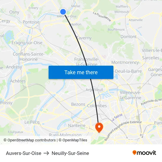 Auvers-Sur-Oise to Neuilly-Sur-Seine map