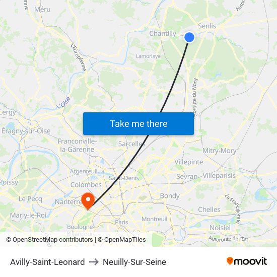 Avilly-Saint-Leonard to Neuilly-Sur-Seine map