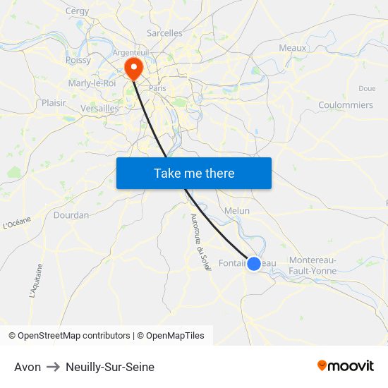 Avon to Neuilly-Sur-Seine map