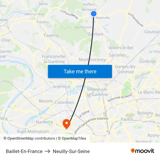 Baillet-En-France to Neuilly-Sur-Seine map