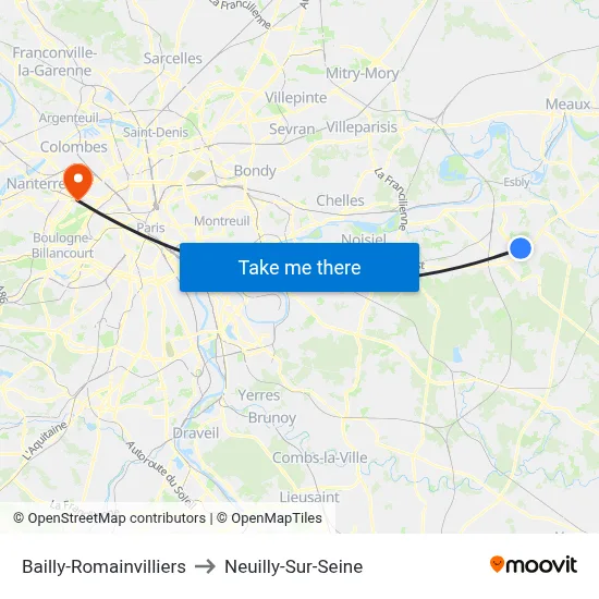 Bailly-Romainvilliers to Neuilly-Sur-Seine map