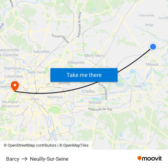 Barcy to Neuilly-Sur-Seine map