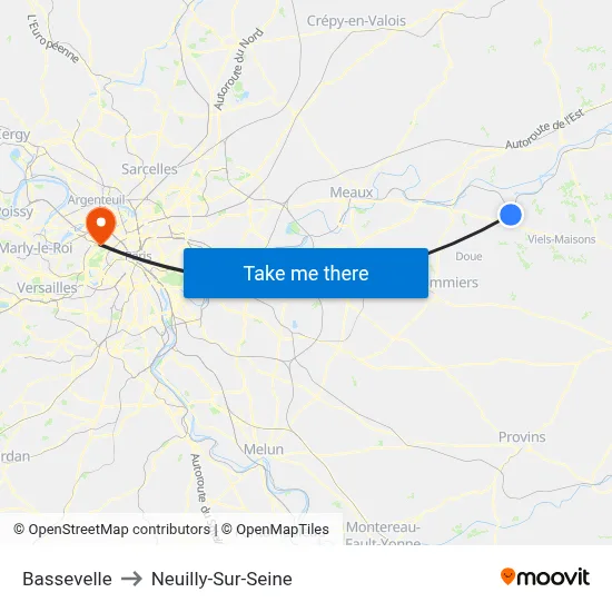 Bassevelle to Neuilly-Sur-Seine map