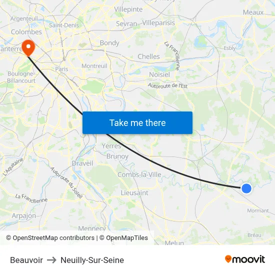 Beauvoir to Neuilly-Sur-Seine map