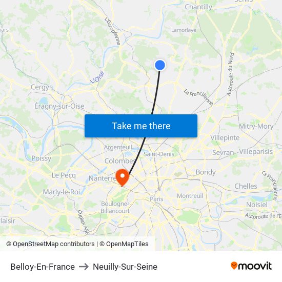 Belloy-En-France to Neuilly-Sur-Seine map