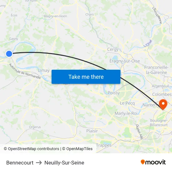 Bennecourt to Neuilly-Sur-Seine map