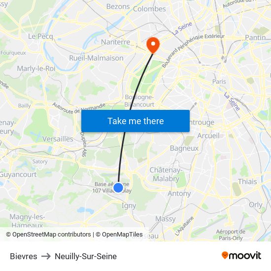 Bievres to Neuilly-Sur-Seine map