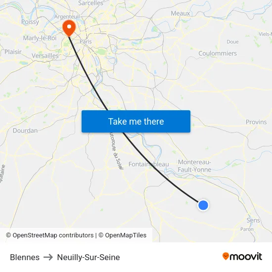 Blennes to Neuilly-Sur-Seine map