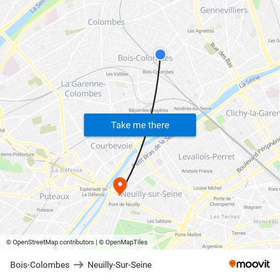 Bois-Colombes to Neuilly-Sur-Seine map