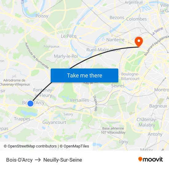 Bois-D'Arcy to Neuilly-Sur-Seine map