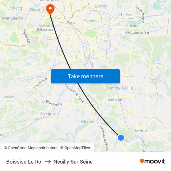 Boissise-Le-Roi to Neuilly-Sur-Seine map