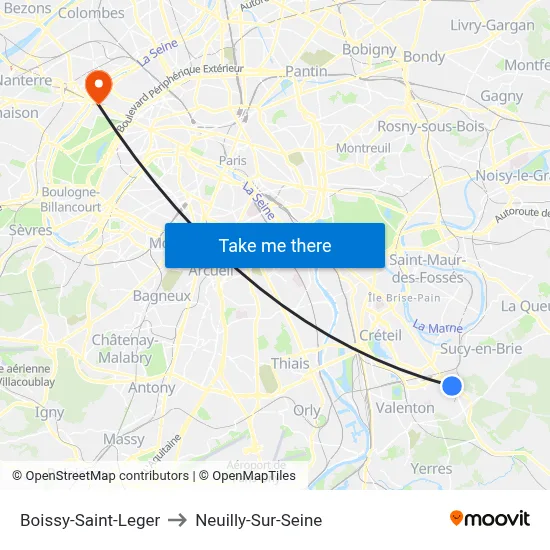 Boissy-Saint-Leger to Neuilly-Sur-Seine map