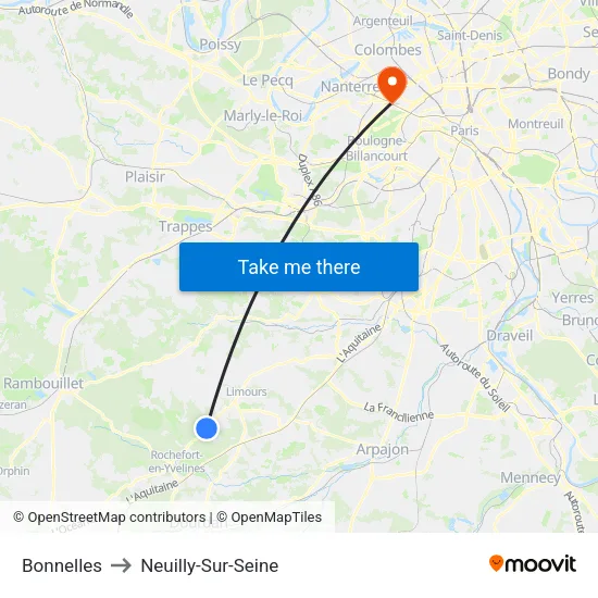 Bonnelles to Neuilly-Sur-Seine map