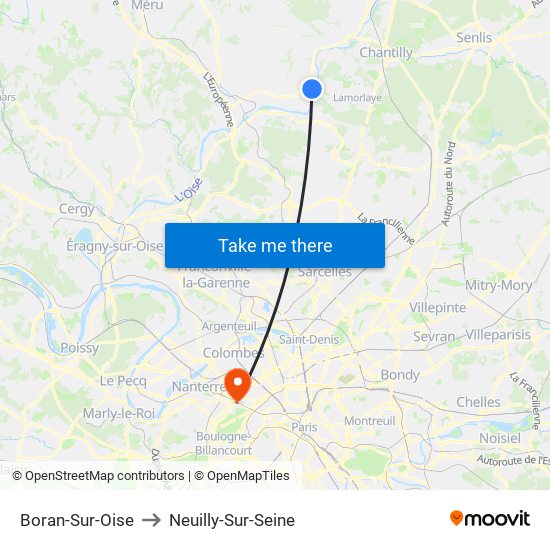 Boran-Sur-Oise to Neuilly-Sur-Seine map