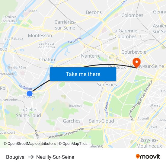 Bougival to Neuilly-Sur-Seine map