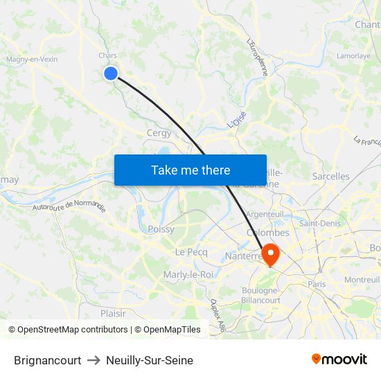 Brignancourt to Neuilly-Sur-Seine map