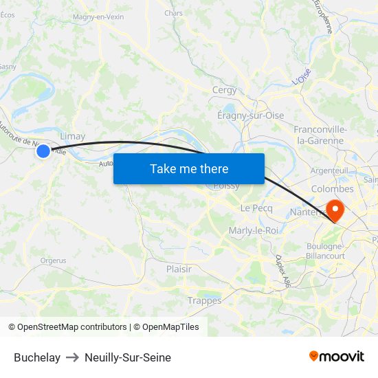 Buchelay to Neuilly-Sur-Seine map