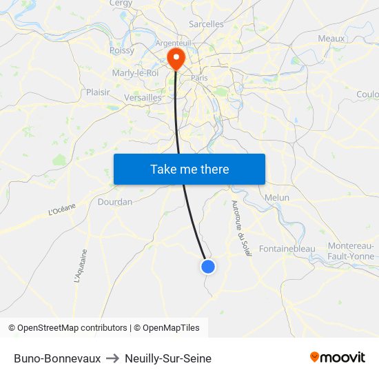 Buno-Bonnevaux to Neuilly-Sur-Seine map