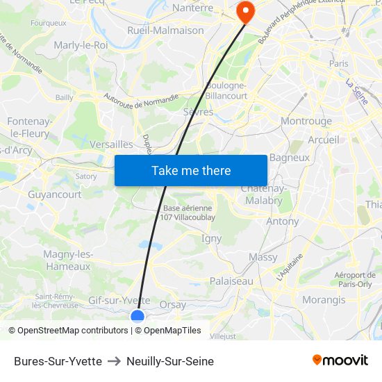 Bures-Sur-Yvette to Neuilly-Sur-Seine map