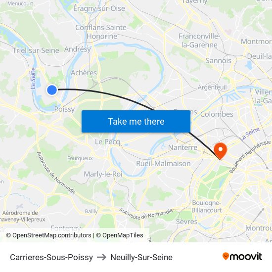 Carrieres-Sous-Poissy to Neuilly-Sur-Seine map