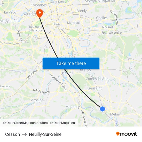 Cesson to Neuilly-Sur-Seine map