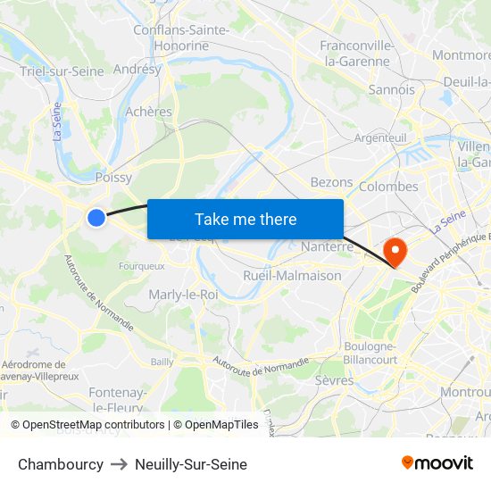 Chambourcy to Neuilly-Sur-Seine map