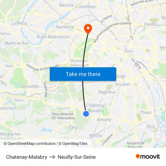 Chatenay-Malabry to Neuilly-Sur-Seine map