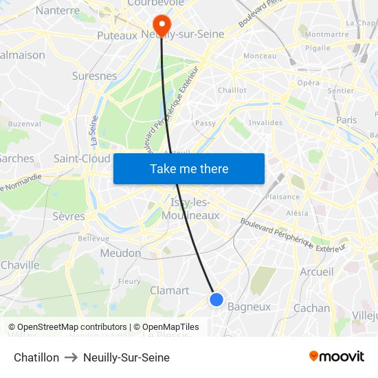 Chatillon to Neuilly-Sur-Seine map