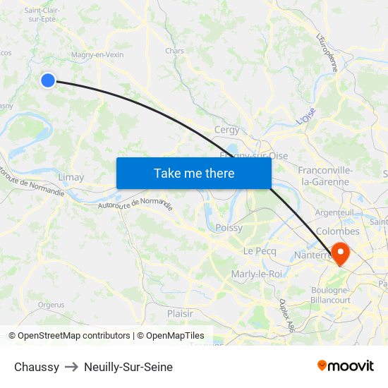 Chaussy to Neuilly-Sur-Seine map