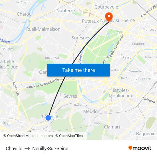 Chaville to Neuilly-Sur-Seine map